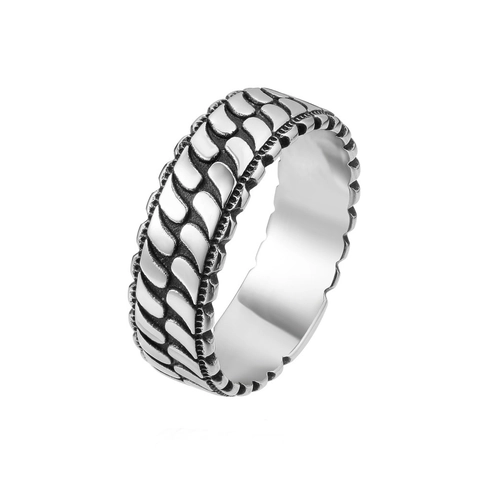 Minimalist Titanium Steel Striped Band Ring Vintage Relief Chain Texture Wide Ring For Men Women Casual Daily Jewelry