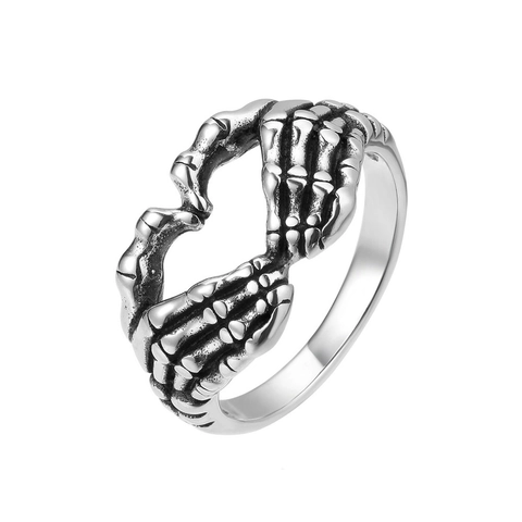 Vintage Gothic Skeleton Hands Heart Titanium Steel Ring For Men Women Punk Rock Biker Jewelry Skeleton Hand Band Ring