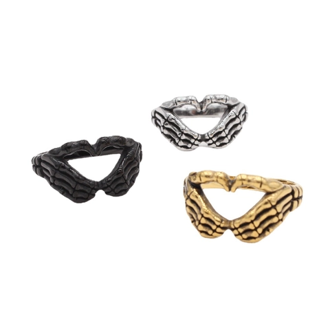 Vintage Gothic Skeleton Hands Heart Titanium Steel Ring For Men Women Punk Rock Biker Jewelry Skeleton Hand Band Ring