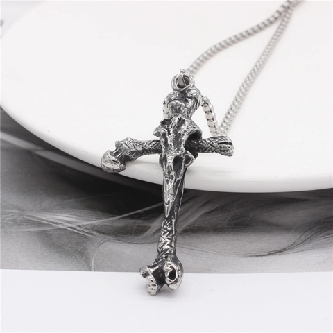 Colgante de Cruz de Hueso de Acero Inoxidable Gótico Vintage para Hombre Punk Vikingo Cráneo de Pájaro Colgante Solo Sin Cadena