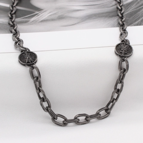 Retro Indiase Opperhoofd Schedel Hanger Halsketting Voor Heren Titaniumstaal Antiek Zilver Verweerde Ketting Hip Hop Punk Sieraden