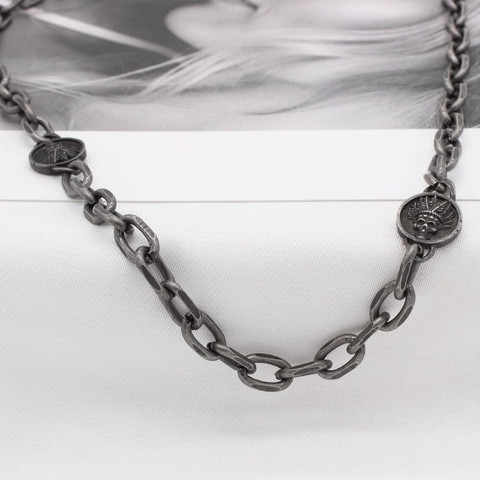 Retro Indiase Opperhoofd Schedel Hanger Halsketting Voor Heren Titaniumstaal Antiek Zilver Verweerde Ketting Hip Hop Punk Sieraden