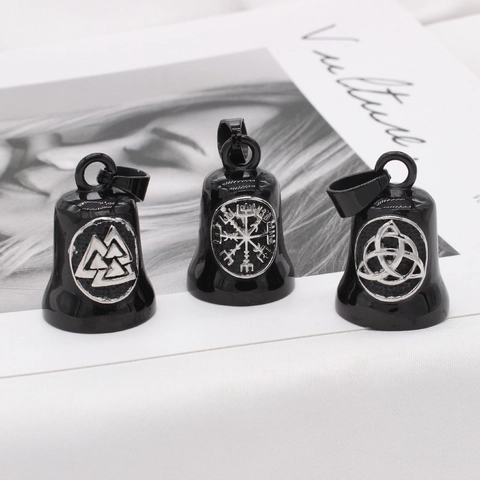 Wikinger Glocke Anhänger Herren Edelstahl Valknut Vegvisir Triquetra Symbol Biker Schutzglocke Schmuck Ohne Kette