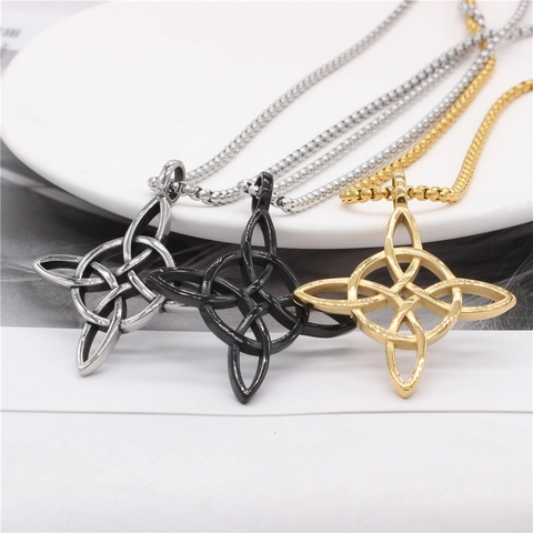 Vintage Witch's Knot Pendant Stainless Steel Celtic Knot Viking Necklace For Men Gothic Punk Mystical Jewelry Accessory Without Chain