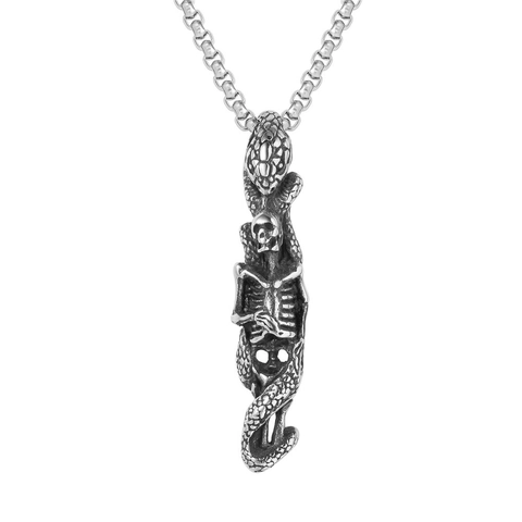 Collana Con Ciondolo Teschio E Serpente Goth Vintage Per Uomo Gioielli Punk In Acciaio Inossidabile Solo Ciondolo Senza Catena