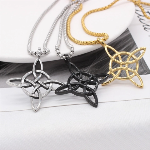 Vintage Witch's Knot Pendant Stainless Steel Celtic Knot Viking Necklace For Men Gothic Punk Mystical Jewelry Accessory Without Chain