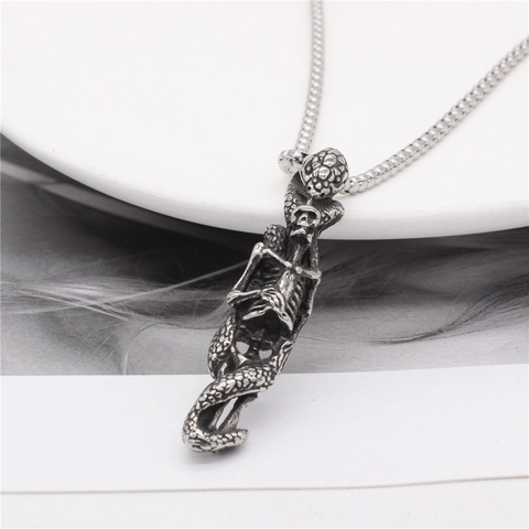 Collana Con Ciondolo Teschio E Serpente Goth Vintage Per Uomo Gioielli Punk In Acciaio Inossidabile Solo Ciondolo Senza Catena