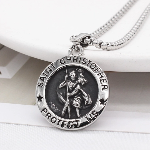 Sint Christoffel Bescherm Ons Medaille Hanger Zonder Ketting Roestvrij Staal Vintage Religieus Amulet Voor Unisex