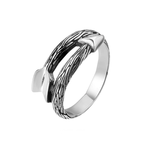 Vintage Titanium Steel Cupid Arrow Wrap Ring For Men Women Retro Wood Grain Texture Band Ring Personalized Biker Punk Jewelry