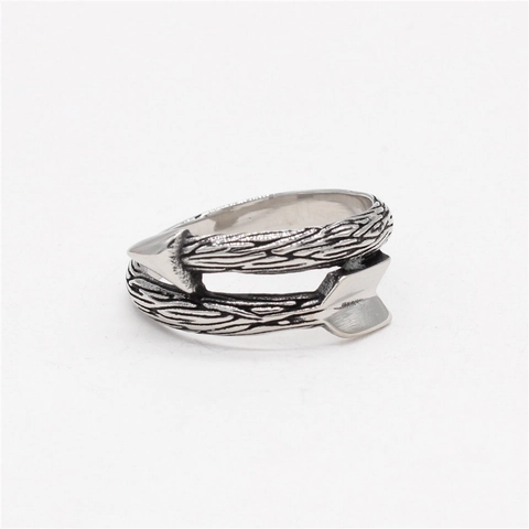 Vintage Titanium Steel Cupid Arrow Wrap Ring For Men Women Retro Wood Grain Texture Band Ring Personalized Biker Punk Jewelry