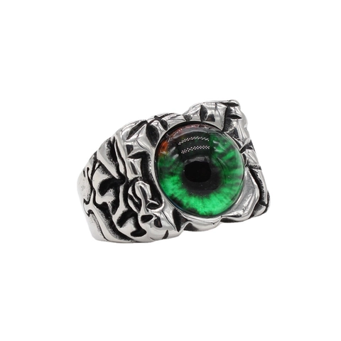 Heren Retro Boze Oog Titanium Staal Ring Gotisch Punk Gegraveerd Groen Oog Biker Ring Individuele Sieraden Cadeau