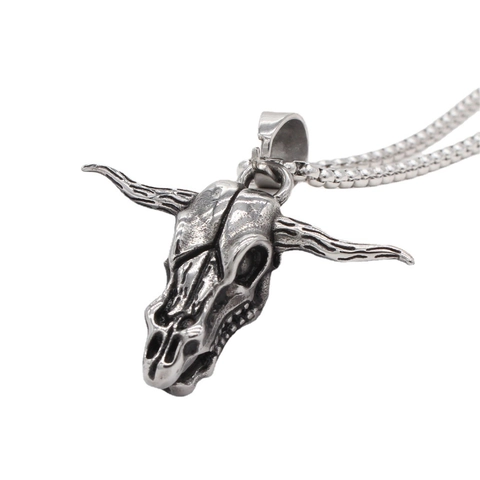 Vintage Punk Bull Head Skull Pendant Men Titanium Steel Longhorn Bull Horn Gothic Jewelry Retro Silver Pendant No Chain