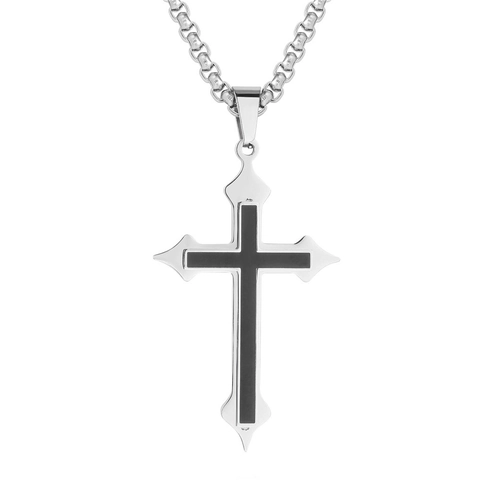Colgante de Cruz de Acero de Titanio Minimalista para Hombre Esmalte Negro Incrustado Plata Metal Cruz Encanto Joyería de Moda