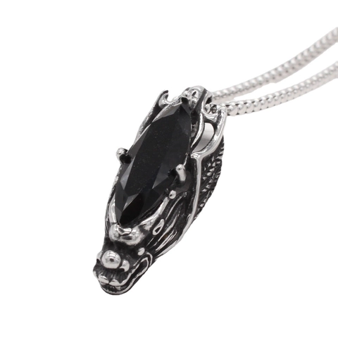 Vintage Gothic Dragon Head Pendant Necklace Stainless Steel Marquise Black Rhinestone Inlaid Pendant Only Without Chain For Men