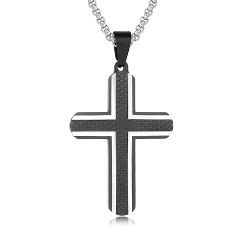 Titanium Stalen Kruis Hanger Heren Religieuze Gaastextuur Tweekleurig Ontwerp Sieraden Hanger Alleen Zonder Ketting