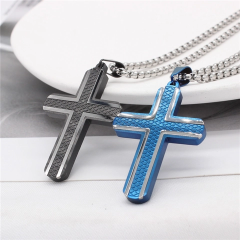 Titanium Stalen Kruis Hanger Heren Religieuze Gaastextuur Tweekleurig Ontwerp Sieraden Hanger Alleen Zonder Ketting