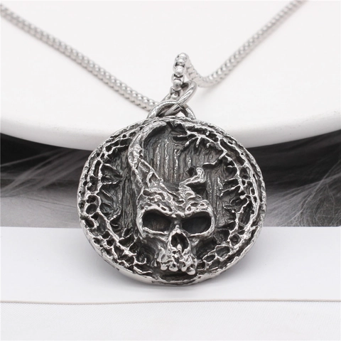 Vintage Gothic Skull Round Plaque Pendant Only Without Chain Titanium Steel Distressed Punk Style Jewelry For Men Boys Gift