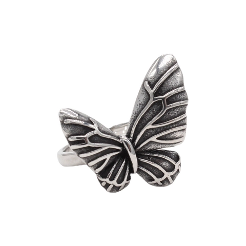 Retro Titanium Steel Butterfly Wing Ring Distressed Gothic Dark Style Men Women Statement Jewelry Punk Band Finger Ring