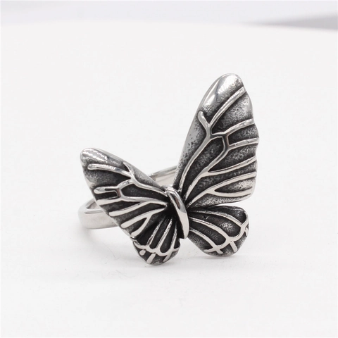 Retro Titanium Steel Butterfly Wing Ring Distressed Gothic Dark Style Men Women Statement Jewelry Punk Band Finger Ring