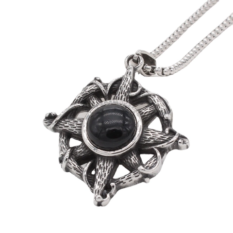 Retro Stainless Steel Cross Pendant Necklace Gothic Punk Black Stone Inlaid Steel Color Mens Womens Fashion Jewelry Gift
