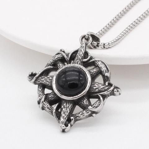 Retro Stainless Steel Cross Pendant Necklace Gothic Punk Black Stone Inlaid Steel Color Mens Womens Fashion Jewelry Gift