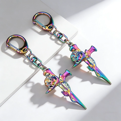 Portachiavi in Metallo a Croce con Fiore di Rosa Galvanizzato Arcobaleno Gotico Ciondolo per Borsa Punk Regalo per Uomo Donna