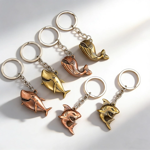 Vintage Legierung Hai Wal Meerestier Schlüsselanhänger Retro Bronze Metall Meereskreatur Schlüsselring Auto Tasche Anhänger Schmuck