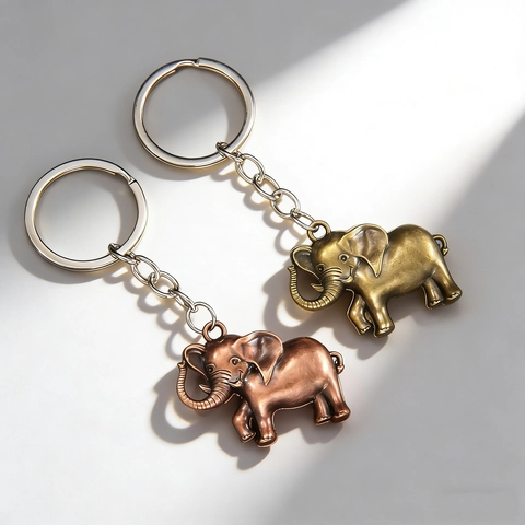 Portachiavi con Elefante in Metallo 3D Vintage Ciondolo Animale in Lega di Bronzo per Borsa Regalo Portafortuna Uomo Donna