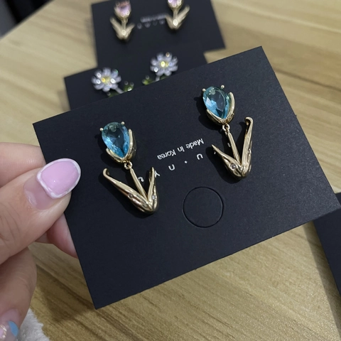 Pendientes de Botón de Cobre de Lujo Flor Poste Plata Ley 925 Strass Diseño Tulipán Lazo Joyería Elegante para Mujer