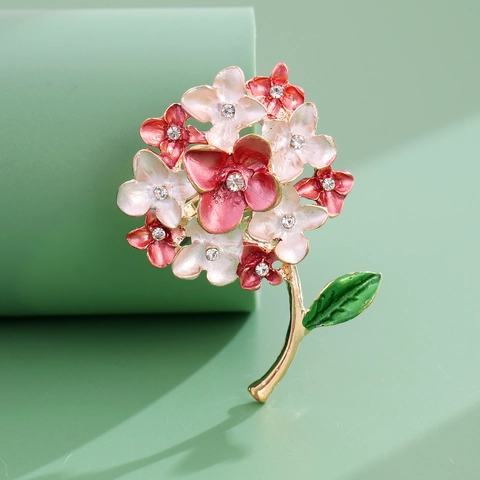 Elegante Legierung Hortensie Brosche Mit Bunten Emaille Blütenblättern Gold Überzogene Strass Corsage Pin Damen Schmuck