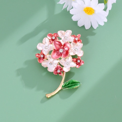 Elegante Legierung Hortensie Brosche Mit Bunten Emaille Blütenblättern Gold Überzogene Strass Corsage Pin Damen Schmuck