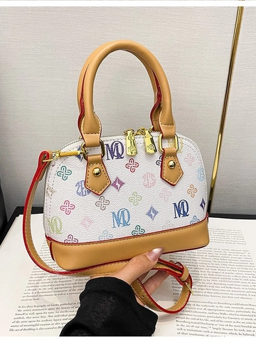 Sac à Main Coquille Femme Imprimé Ours Monogramme Sac Bandoulière Mode Cuir PU Vintage Dôme Sac à Main Fourre-Tout Quotidien