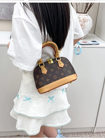 Sac à Main Coquille Femme Imprimé Ours Monogramme Sac Bandoulière Mode Cuir PU Vintage Dôme Sac à Main Fourre-Tout Quotidien