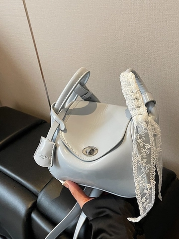 Sac Sous Les Aisselles en Cuir PU Femme Doux Nœud en Dentelle Sac Bandoulière Forme Oreiller Élégant Sac À Épaule Polyvalent