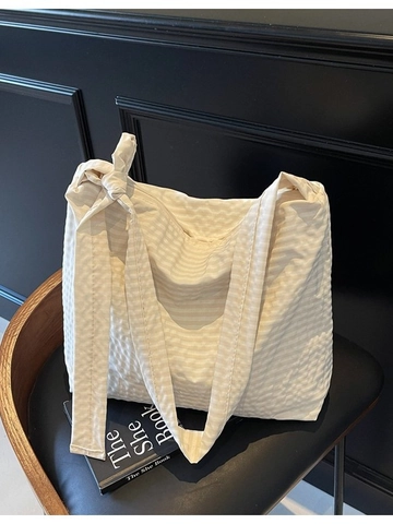 Sac Cabas à Carreaux Grande Capacité Sac à Épaule Tissé Décontracté Avec Bandoulière Nouée Sac de Shopping Minimaliste Femmes