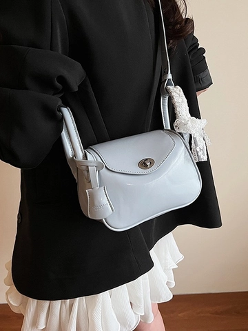 Sac Sous Les Aisselles en Cuir PU Femme Doux Nœud en Dentelle Sac Bandoulière Forme Oreiller Élégant Sac À Épaule Polyvalent