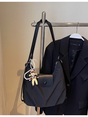 Damen Große Kapazität Segeltuch Hobo Tasche Lässig Einfarbig Schulter Umhängetasche Mit Cartoon Puppenanhänger Verstellbarem Riemen