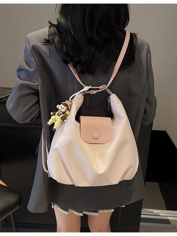 Damen Große Kapazität Segeltuch Hobo Tasche Lässig Einfarbig Schulter Umhängetasche Mit Cartoon Puppenanhänger Verstellbarem Riemen