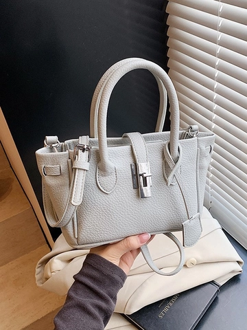 Mode Lychee Textuur PU Leer Emmer Tas Voor Vrouwen Trendy Eenvoudige Zilveren Gesp Handtas Dagelijkse Schoudertas