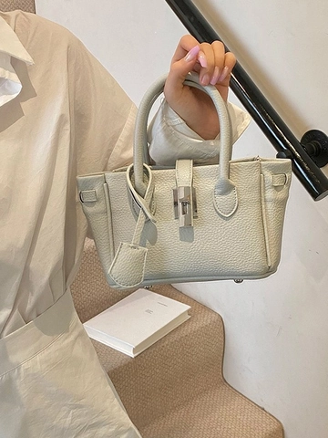 Mode Lychee Textuur PU Leer Emmer Tas Voor Vrouwen Trendy Eenvoudige Zilveren Gesp Handtas Dagelijkse Schoudertas