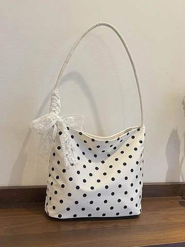 Borsa a Spalla Vintage a Pois per Donna Dolce Fiocco in Pizzo Nylon Borsa Sottobraccio Pendolare Lavoro Borsa a Secchiello Piccola Regalo
