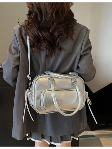 Borsa a Tracolla Boston in Pelle PU da Donna Fashion Casual Zaino Multiuso Vintage Dettaglio Cuciture Cerniera Grande Capacità