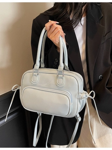 Borsa a Tracolla Boston in Pelle PU da Donna Fashion Casual Zaino Multiuso Vintage Dettaglio Cuciture Cerniera Grande Capacità
