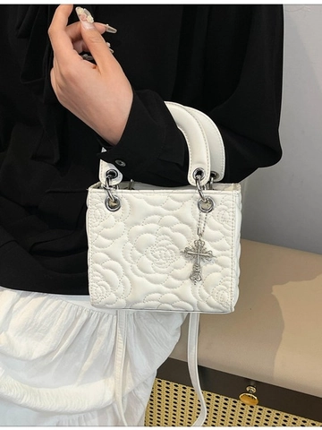 Gewatteerde Roos Bloem Emmer Tas PU Leer Handtas Crossbody Schoudertas Kruis Hanger Elegant Chic Mode Vrouwen