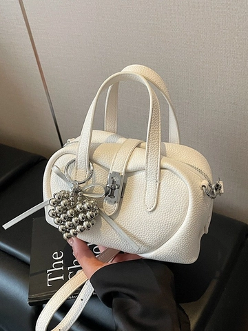 Dames Mini Boston Kussentas Lycheetextuur PU Leer Hart Hanger Crossbody Handtas Mode Trend Dagelijks Schoudertas