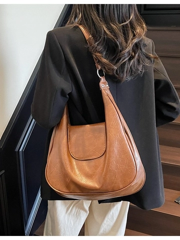 Women Retro PU Leather Hobo Tote Bag Large Capacity Commuter Shoulder Underarm Bag Solid Color Simple Fashion Daily Bag