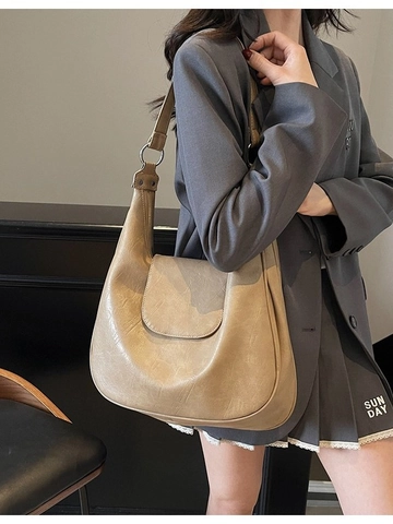 Women Retro PU Leather Hobo Tote Bag Large Capacity Commuter Shoulder Underarm Bag Solid Color Simple Fashion Daily Bag