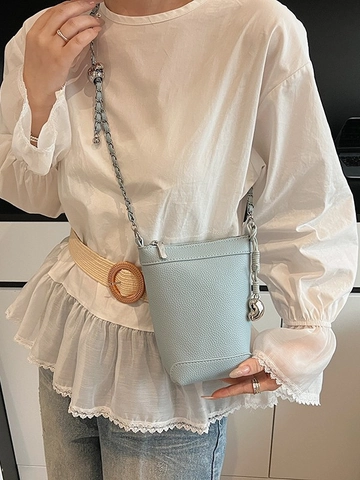 Mode Dames PU Lederen Emmertas Crossbodytas Lychee Patroon Mobiele Telefoontas Met Kettingriem En Harthanger Kleine Tas