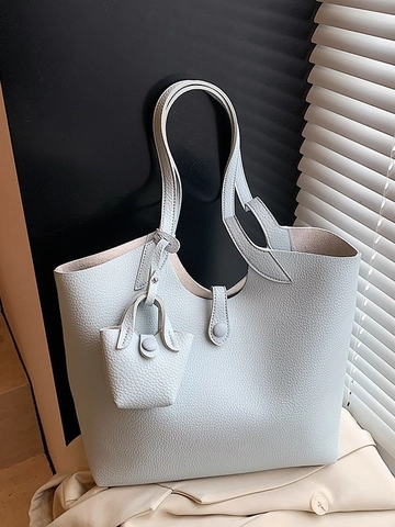 Damen Große Kapazität PU Leder Tragetasche Litschi Textur Lässige Schultertasche Arbeit Pendeln Eimer Tasche Mit Mini Beutel