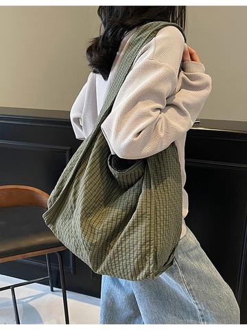 Grote Capaciteit Dames Oxford Stof Tote Tas Geruit Casual Schoudertas College Stijl Hobo Tas Voor Dagelijks Gebruik